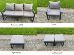 Fimous Aluminum 10-Seater Patio Set with Lifting Table & 3 Footstools in Dark Grey - thumbnail 3