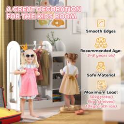 AIYAPLAY Kids Cloth Rail with Storage Shelf, Boxes, Mirror for Bedroom in White - thumbnail 6