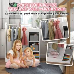 AIYAPLAY Kids Cloth Rail with Storage Shelf, Boxes, Mirror for Bedroom in White - thumbnail 5