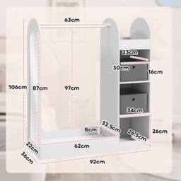 AIYAPLAY Kids Cloth Rail with Storage Shelf, Boxes, Mirror for Bedroom in White - thumbnail 3