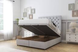 "Sloomy Mayfair Naples Ottoman Bed Base-26"" Strutted Headboard in Silver - Size: Double" - thumbnail 2