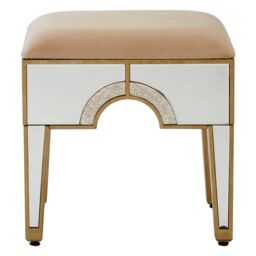 Orsina Art Deco Stool With Mirrored Panels, Champagne Upholstered Bar Stool, Luxe Counter Seat Stool, Decorative Seat in Gold - thumbnail 1