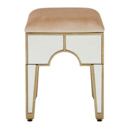 Orsina Art Deco Stool With Mirrored Panels, Champagne Upholstered Bar Stool, Luxe Counter Seat Stool, Decorative Seat in Gold - thumbnail 5