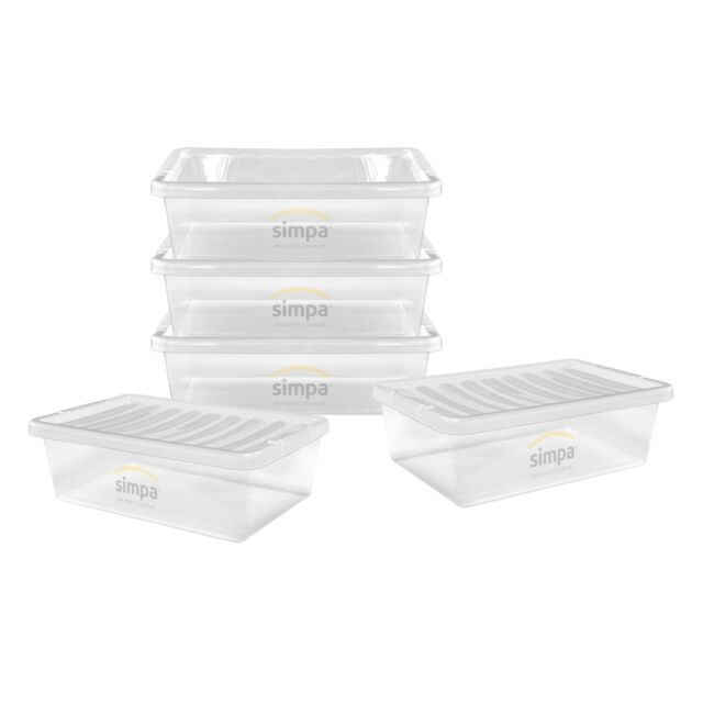 simpa 32L Compact Underbed Plastic Storage Boxes - Set of 5 in Clear - image 1