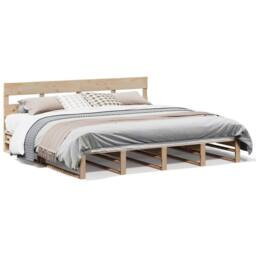 Berkfield Home Bed Frame without Mattress 200x200 cm Solid Wood Pine in Natural - thumbnail 1