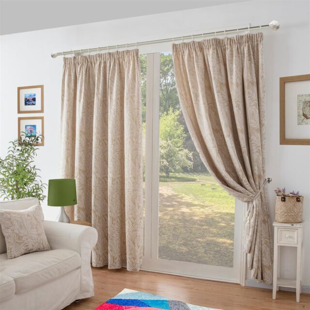 Luxury Living Chenille Jacquard Lined Pencil Pleat Curtains in Cream - Size: 117 cm width x 137 cm drop - image 1