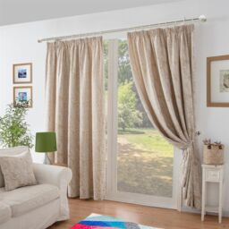 Luxury Living Chenille Jacquard Lined Pencil Pleat Curtains in Cream - Size: 117 cm width x 137 cm drop - thumbnail 1