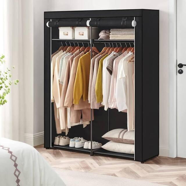 SONGMICS Bedroom Clothes Storage 2 Rails Portable Collapsible Rack Wardrobe in Black - image 1