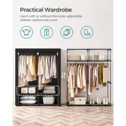 SONGMICS Bedroom Clothes Storage 2 Rails Portable Collapsible Rack Wardrobe in Black - thumbnail 3