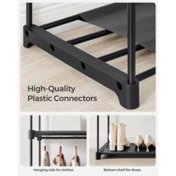 SONGMICS Bedroom Clothes Storage 2 Rails Portable Collapsible Rack Wardrobe in Black - thumbnail 5