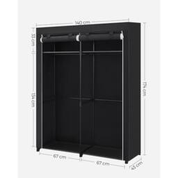 SONGMICS Bedroom Clothes Storage 2 Rails Portable Collapsible Rack Wardrobe in Black - thumbnail 2