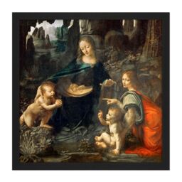 "Artery8 Wall Art Print Leonardo Da Vinci Virgin Of The Rocks Painting Square Framed Picture 16X16 Inch in Black - Size: W16"" x H16""" - thumbnail 1