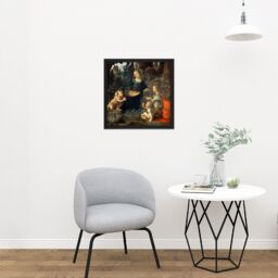 "Artery8 Wall Art Print Leonardo Da Vinci Virgin Of The Rocks Painting Square Framed Picture 16X16 Inch in Black - Size: W16"" x H16""" - thumbnail 2