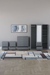 Home Discount Vida Designs 4Pc Bedroom Set 2x3Bedside, 5 Drawer, 3Dr Mirror Wardrobe in Grey - thumbnail 3