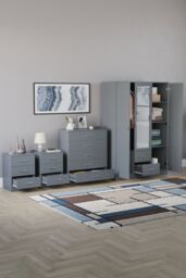 Home Discount Vida Designs 4Pc Bedroom Set 2x3Bedside, 5 Drawer, 3Dr Mirror Wardrobe in Grey - thumbnail 2