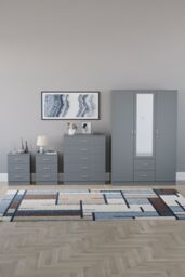 Home Discount Vida Designs 4Pc Bedroom Set 2x3Bedside, 5 Drawer, 3Dr Mirror Wardrobe in Grey - thumbnail 4
