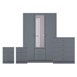 Home Discount Vida Designs 4Pc Bedroom Set 2x3Bedside, 5 Drawer, 3Dr Mirror Wardrobe in Grey - thumbnail 8