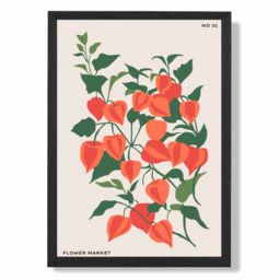 ARTZE Orange & Green Climbing Plant Flower Market Minimalist Framed Print SIZE: A2 with Black Frame - Size: A4