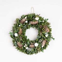Scottish Everlastings Ltd 38cm Faux Cotton Ball Wood Shaven Wreath in White - thumbnail 2