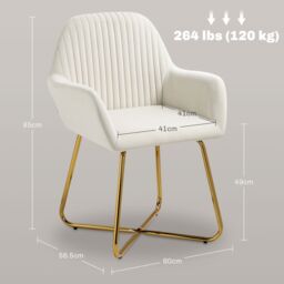 HOMCOM Modern Accent Chair Velvet-Touch Upholstered Armchair Cream White - Size: Small - thumbnail 3