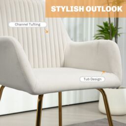 HOMCOM Modern Accent Chair Velvet-Touch Upholstered Armchair Cream White - Size: Small - thumbnail 4