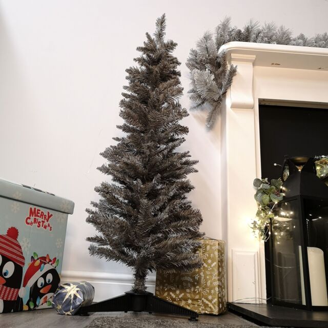 Samuel Alexander 4ft (120cm) Artificial Pencil Pine Grey Christmas Tree with 168 Tips & Stand - image 1