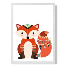ARTZE Red Fox Tribal Animal Framed Print SIZE: A2 with White Frame - Size: A4 - thumbnail 1