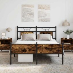 Berkfield Home Bed Frame without Mattress Smoked Oak 140x190 cm Engineered Wood in Brown - thumbnail 4