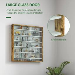 HOMCOM 7-Tier Wall Display Cabinet w/ Adjustable Shelves Glass Doors in Brown - Size: Large - thumbnail 5