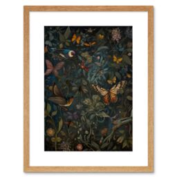 "Artery8 Wall Art Print William Morris Style Plants Birds & Butterflies Artwork Framed 9X7 Inch in Beige - Size: W7"" x H9""" - thumbnail 1