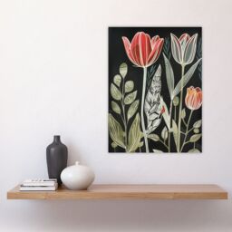 "Artery8 Tulip Flower Field Red Green Grey Folk Art Floral Wall Art Print - Size: W24"" x H32""" - thumbnail 4