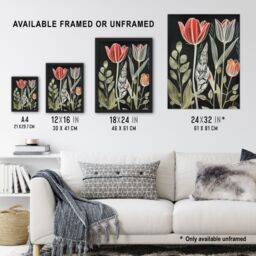 "Artery8 Tulip Flower Field Red Green Grey Folk Art Floral Wall Art Print - Size: W24"" x H32""" - thumbnail 3