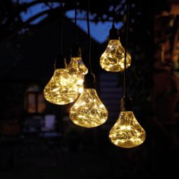 mysmartbuy Battery Powered Bubbles 5 Drop Pendant Light with Warm White LED's - Weatherproof Home or Garden Hanging Staggered Height Lighting in Black - thumbnail 1