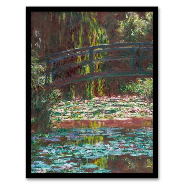 "Artery8 Water Lily Pond with Bridge Claude Monet Vintage Framed Wall Art Print - Size: W12"" x H16""" - image 1
