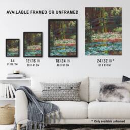 "Artery8 Water Lily Pond with Bridge Claude Monet Vintage Framed Wall Art Print - Size: W12"" x H16""" - thumbnail 3