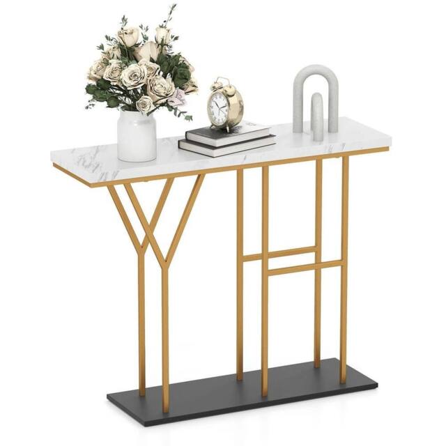 VOGREX White 100CM 2 Tier Faux Marble Console Table - image 1