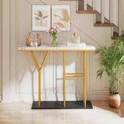 VOGREX White 100CM 2 Tier Faux Marble Console Table - thumbnail 4