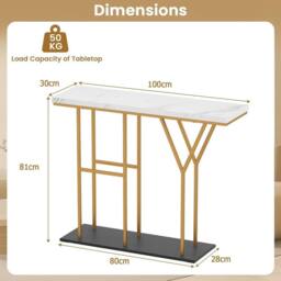 VOGREX White 100CM 2 Tier Faux Marble Console Table - thumbnail 2