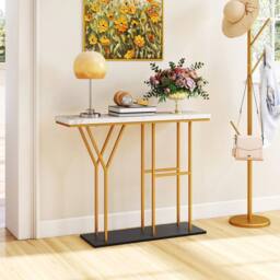 VOGREX White 100CM 2 Tier Faux Marble Console Table - thumbnail 3