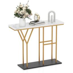 VOGREX White 100CM 2 Tier Faux Marble Console Table - thumbnail 1