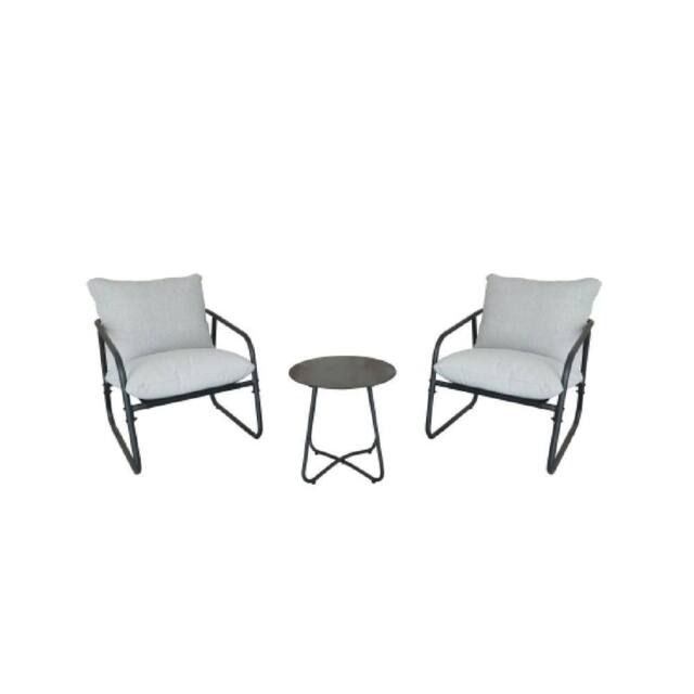 Alivio 3-Piece Outdoor Patio Bistro Set with Cushioned Lounge Chairs & Round Side Iron Table in Grey - Size: 3 Seater - image 1