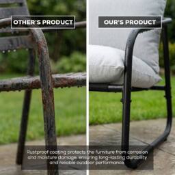 Alivio 3-Piece Outdoor Patio Bistro Set with Cushioned Lounge Chairs & Round Side Iron Table in Grey - Size: 3 Seater - thumbnail 9