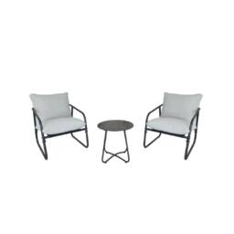 Alivio 3-Piece Outdoor Patio Bistro Set with Cushioned Lounge Chairs & Round Side Iron Table in Grey - Size: 3 Seater