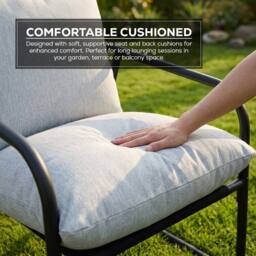 Alivio 3-Piece Outdoor Patio Bistro Set with Cushioned Lounge Chairs & Round Side Iron Table in Grey - Size: 3 Seater - thumbnail 3