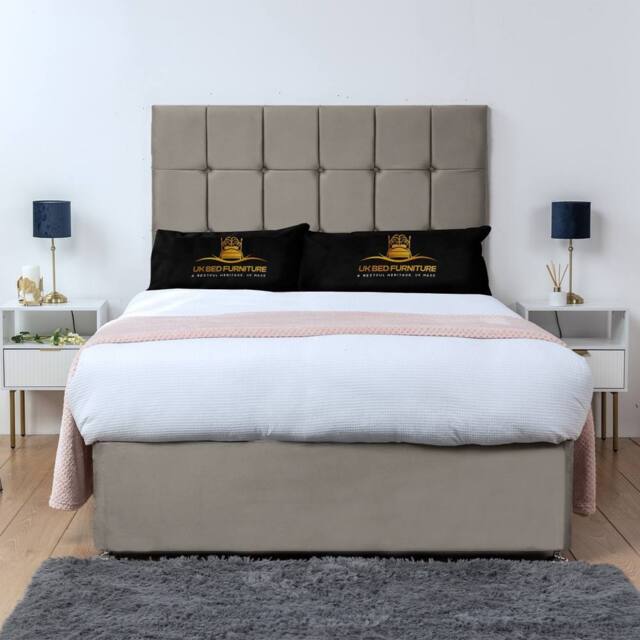 UK Bed Furniture Florence Divan Bed Base with 26 Inch Headboard - No Storage in Light Beige - Size: King - image 1