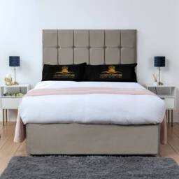 UK Bed Furniture Florence Divan Bed Base with 26 Inch Headboard - No Storage in Light Beige - Size: King - thumbnail 1