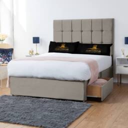 UK Bed Furniture Florence Divan Bed Base with 26 Inch Headboard - No Storage in Light Beige - Size: King - thumbnail 2
