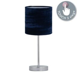 First Choice Lighting Chrome Touch Operated Table Lamp with Navy Blue Crushed Velvet Shade in Silver - thumbnail 2
