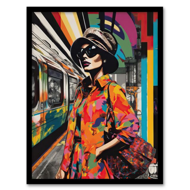 Artery8 Wall Art Print Paris Metro Parisian Fashion Collage Artwork Rainbow Train Station Retro Colour Patterns Vibrant Colourful Bold Pop Art Modern - image 1