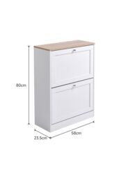 Living and Home Wooden 2 Drawer Flip Down Shoe Cabinet Shoe Storage Organizer Shoe Rack White - thumbnail 2